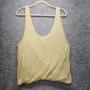 We The Free People Women Yellow Tank Top Large Bubble Tucked Cropped Scoop Neck